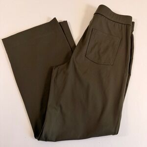 Halara Wide Leg Work Pants Women L Green High Waist Stretch Button Front Pockets